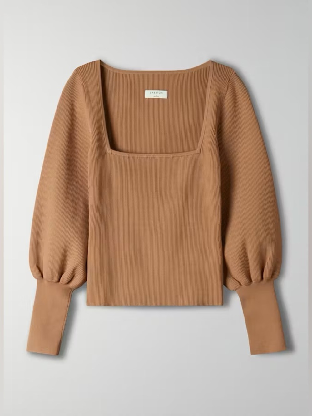 Aritzia Babaton Gideon Sculpt Sweater Rib Knit Caramel Brown sz XS